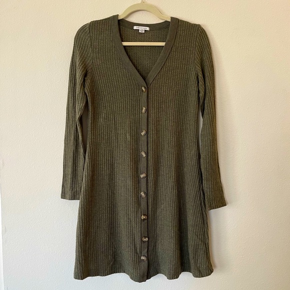 American Eagle Long Sleeve Waffle Knit Dress - Olive Green - Small - Picture 4 of 7